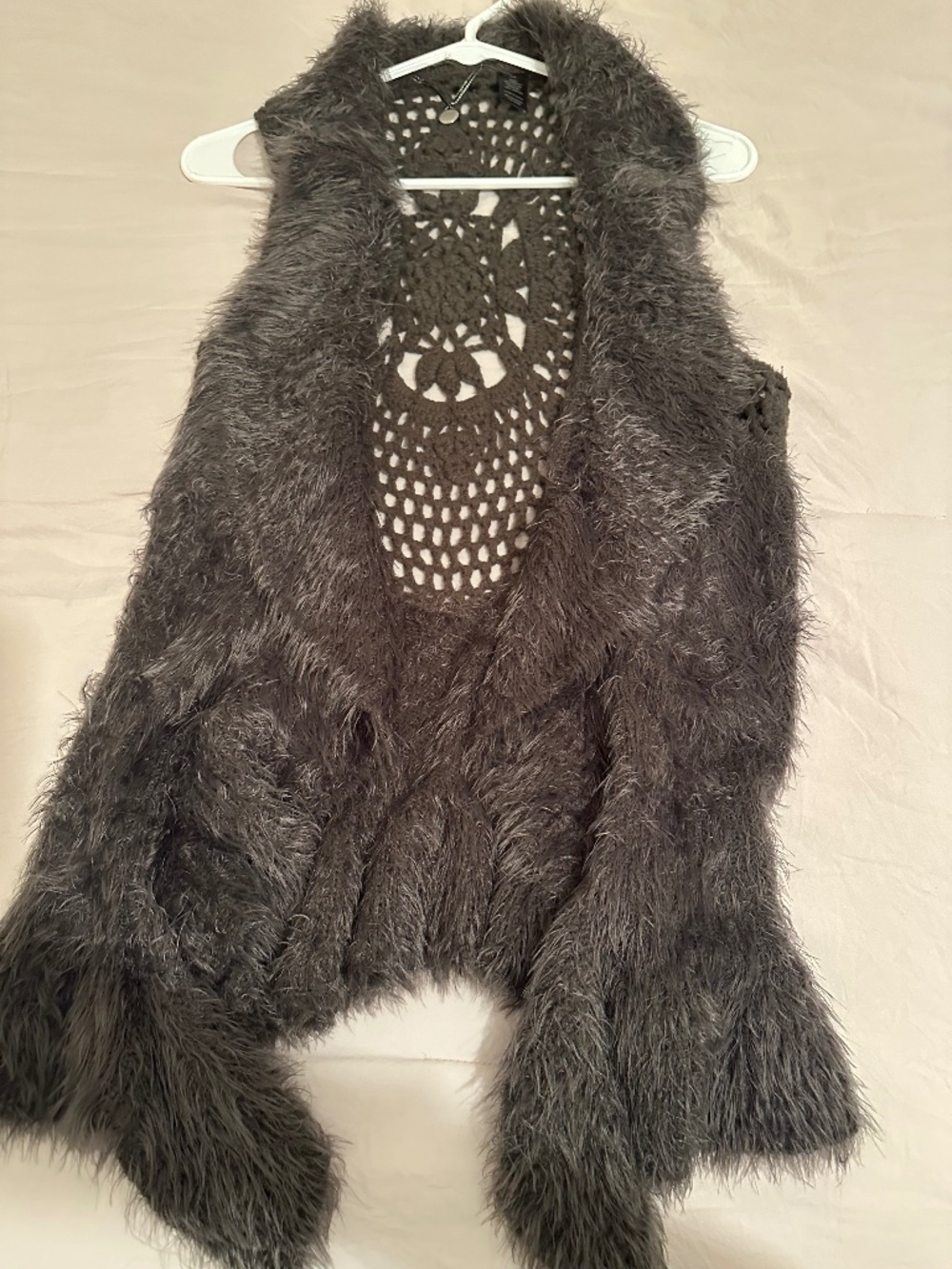 BKE COLLECTION FUR VEST WITH CROCHET BACK